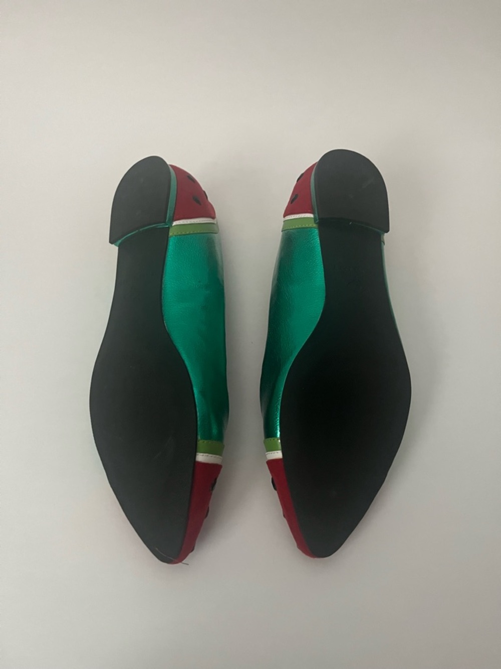 Katy Perry Collections Metallic Green and Red Watermelon-Print Pointed Flats - Picture 4 of 5